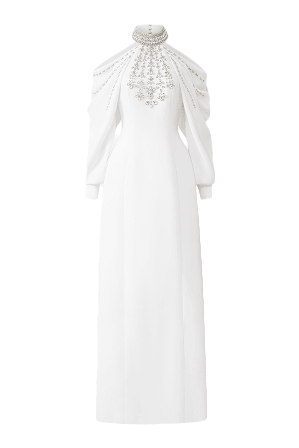 Cold-Shoulder Turtleneck Full Dress With Stone Embellishment